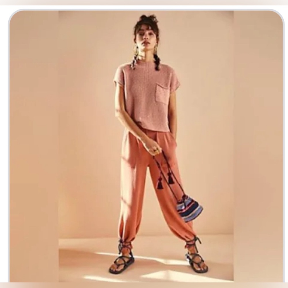 Free People Blush Knit Tee & Rose Joggers Set